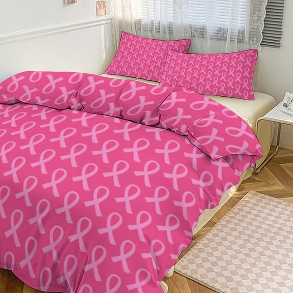 3 Pcs Soft Bedding Set, Includes 1 Duvet Cover with Zipper And 2 Pillow Shams,Pink Ribbon Twin(86"x70")