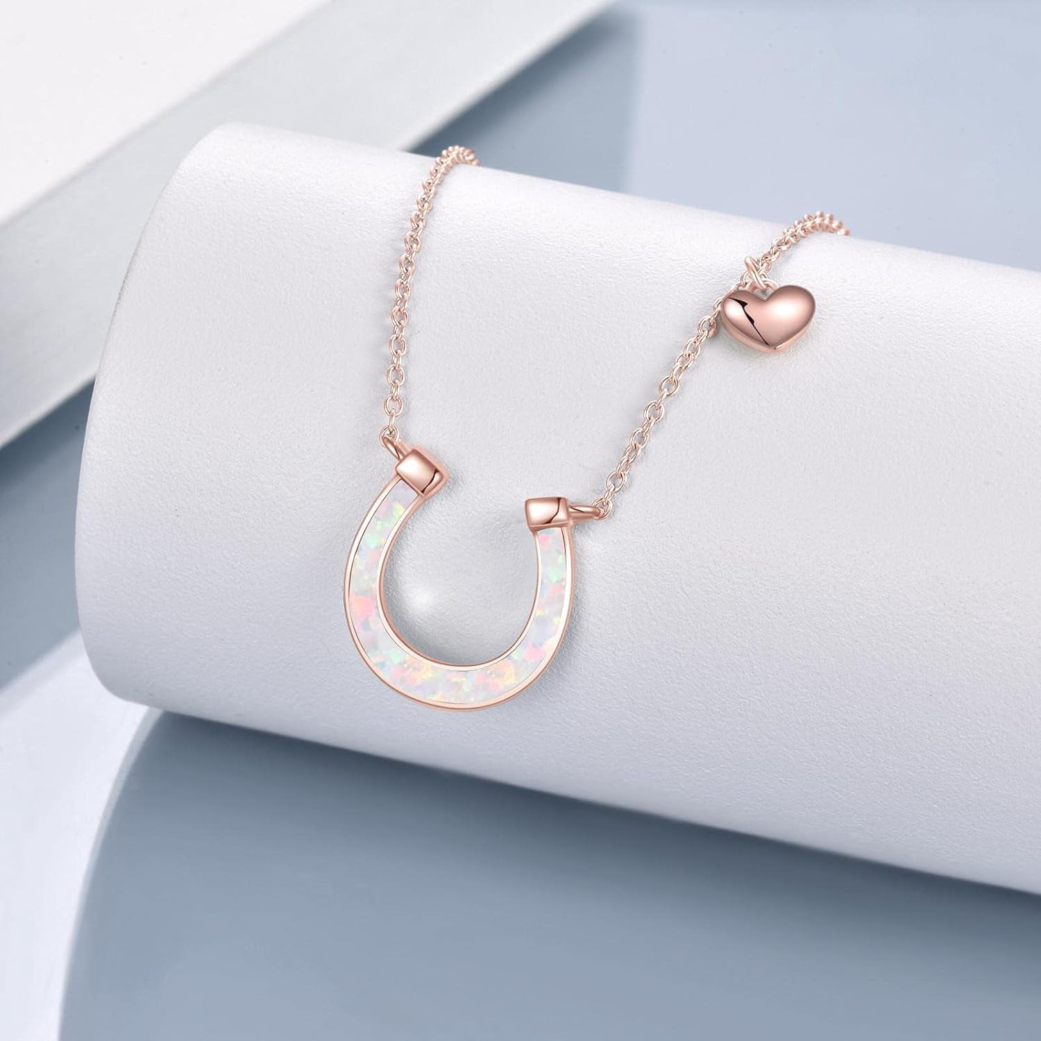 YAFEINI White Opal Horseshoe Necklace for Women Sterling Silver White Opal Horse Jewelry Gifts for Women