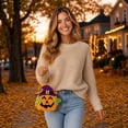 thumbnail image 4 of Felt Witch Hat Jack O Lantern Halloween Treat Carry Bag Gothic Spooky Pumpkin Candy Storage Tote, Seasonal Tabletop Candy Station Decor for Halloween Party Entryway Displays, 4 of 6