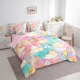 thumbnail image 2 of Manfei Cute Kitten Queen Bedding, Cartoon Rainbow Galaxy Bedding Comforter Set Queen, Pink Blue, Pink Reversible, 7 Pieces, 2 of 6