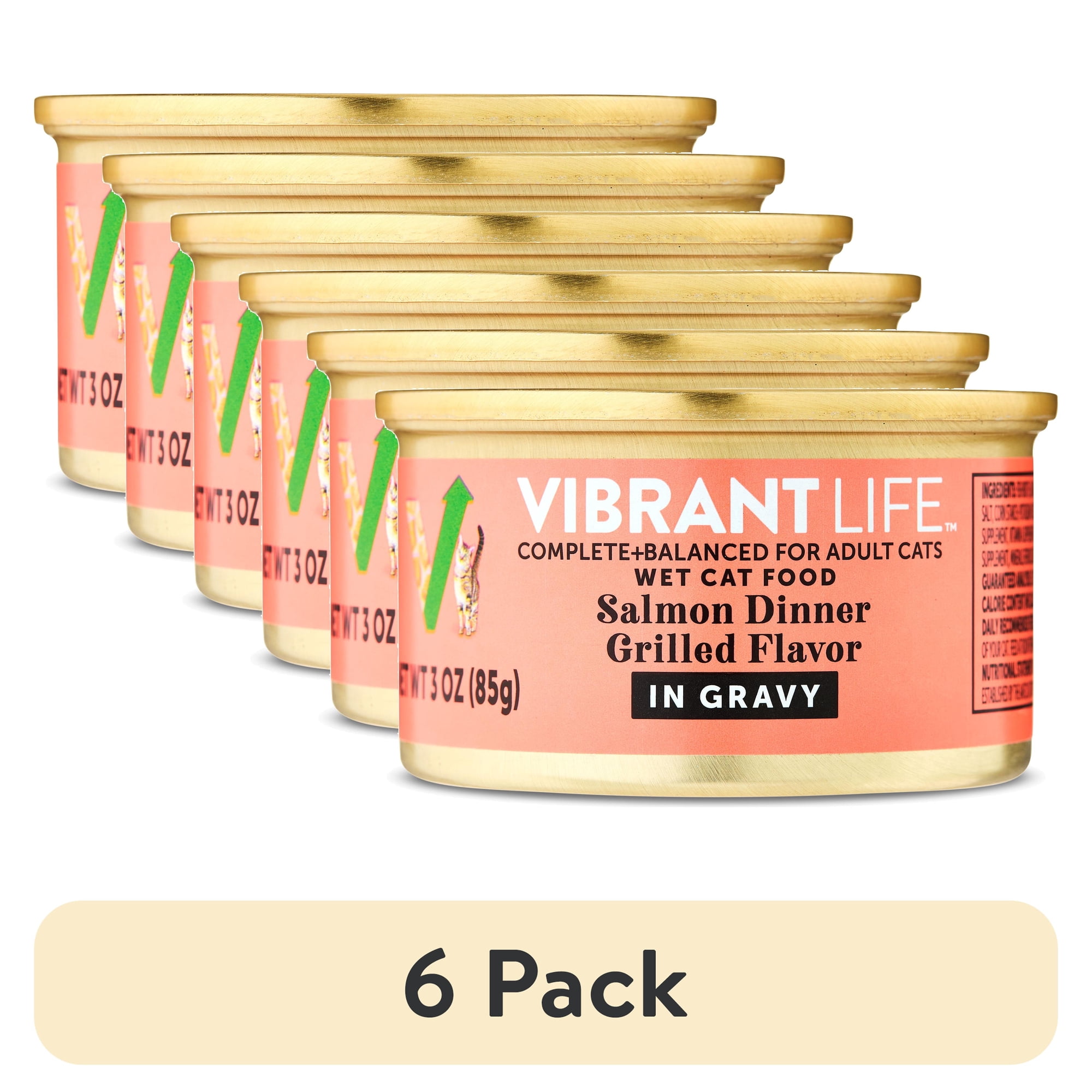 (6 pack) Vibrant Life Salmon Dinner Grilled Flavor in Gravy Wet Cat Food, 3 oz Can