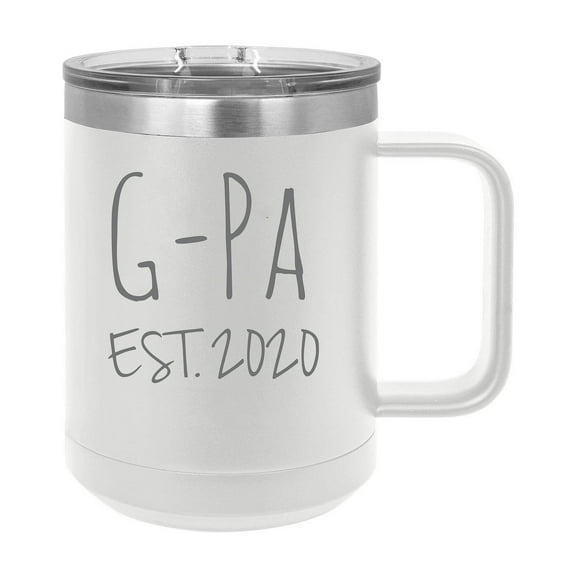 G-Pa Est. 2020 Established Stainless Steel Vacuum Insulated 15 Oz Engraved Double-Walled Travel Coffee Mug with Slider Lid