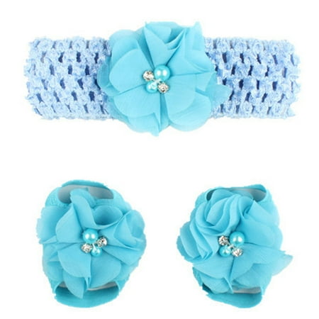 

kpoplk Parents Choice Diapers Toddler Foot Pearl Infant 1Pair Beach Sandals Chiffon Barefoot Flower Baby Ear Warmers for Kids(Sky Blue)