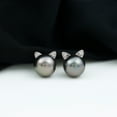 thumbnail image 3 of Rosec Jewels Cute Cat Stud Earrings for Mom, Tahitian Pearl Earrings with Moissanite - 10 mm, 925 Sterling Silver, 3 of 9