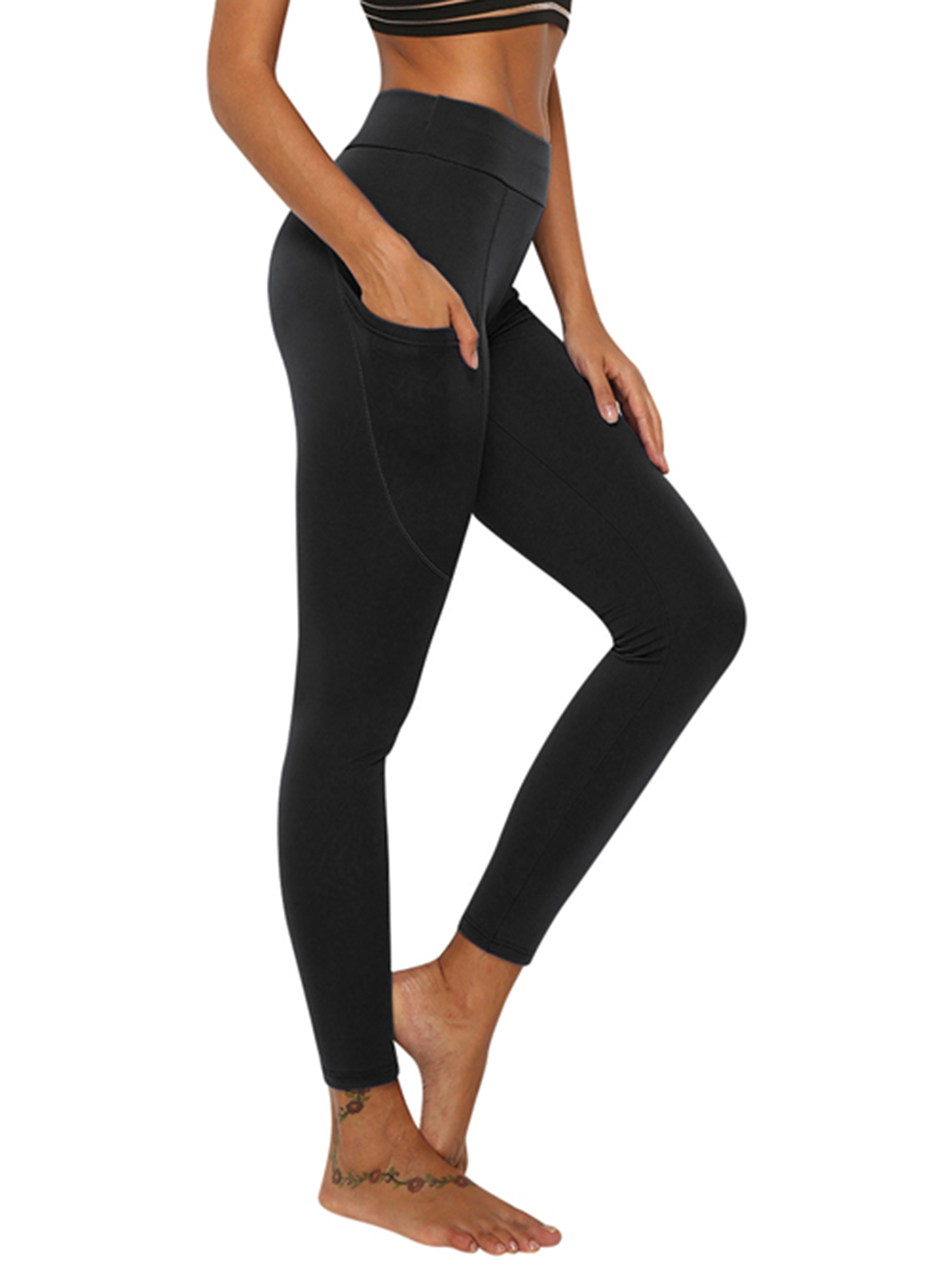 Womens Plus Size Capri Yoga Pants Leggings Pocket Gym Finess Running Workout O