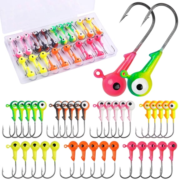 Crappie Jig Heads for Fishing, 35pcs Fishing Jig Head Hooks Round Ball Painted Fishing Lure Jig Heads for Crappie Bass Trout Walleye Assorted 1/32oz 1/16oz 1/8oz 1/4oz 3/8oz