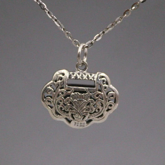 K-KED 1pcs Real 925 Sterling Silver Pendant Women's Hollow Longevity Lock 19*18mm
