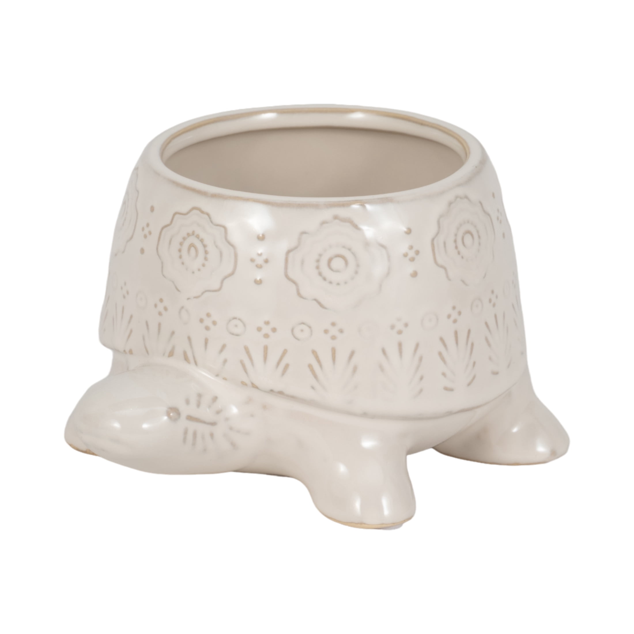Turtle Shaped Ceramic Flower Pots for Home Decor - Sculptural Planters and Pots for Plants with Textured Detail - Decorative Accent Planters for Indoor Plants and Outdoor Placement - 4", White