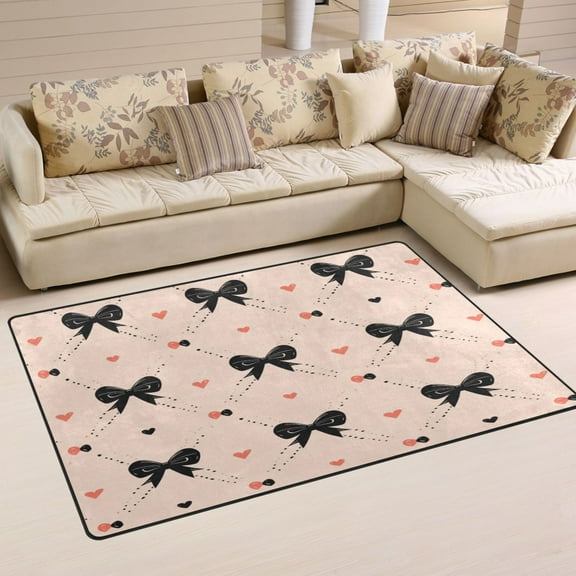 Non-Slip Area Rug 31"x20" Indoor Washable Floor Mats Carpet Printed for Living Room, Bedroom, Home Decor Black Bows Pattern