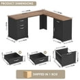 thumbnail image 3 of Homfa 59.8‘’W L-Shaped Computer Desk with 4 Drawers and Outlets, Modern White Study Writing Table Desk for Home Office，Black, 3 of 9