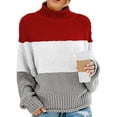 thumbnail image 1 of TWZH Women Tricolor High Collar Long Sleeve Sweater Tops, 1 of 3