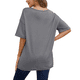thumbnail image 3 of Camiseta Holgada de Algodón de Color Liso con Cuello Redondo y Aberturas Laterales, Gris, Talla M, 3 of 6