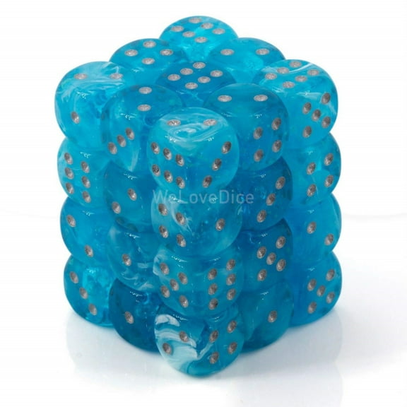 Chessex 27966 Luminary 12mm D6 Glow in the Dark Dice Set, Sky with Silver