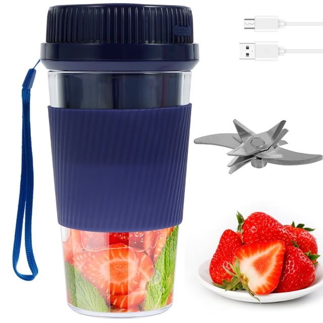 Portable Blender 300ML Electric Smoothie Blender 2/10 Blades Personal Blender Mini Juicer Cup 1500mAh USB Rechargeable Personal Fruit Mixer Auto-off for Travel Office Gym Kitchen
