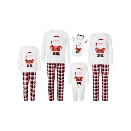 

xkwyshop Family Christmas Pajamas Matching Set Santa Claus Pjs Dad Mom Teen Sleepwear Tee Plaid Pants Pyjamas Outfits White