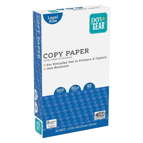 Pen+Gear Copy Paper, 8.5" x 14", Legal Size, 92 Bright, White, 20 lb., 1 Ream (500 Sheets)