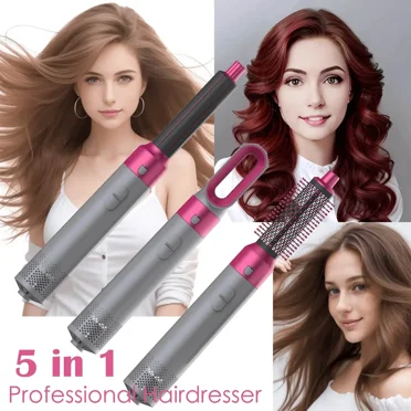 5-in-1 Hot Air Styler/Hair Dryer Brush - Ionic, 3 Heat Settings, With Attachments For Volumizing, Straightening & Curling (Gold & White)