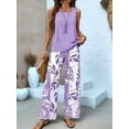 thumbnail image 2 of Women Summer 2 Piece Outfits 2025 Square Neck Pullover Vest Floral Print Belted Wide Leg - Sets  S, 2 of 3