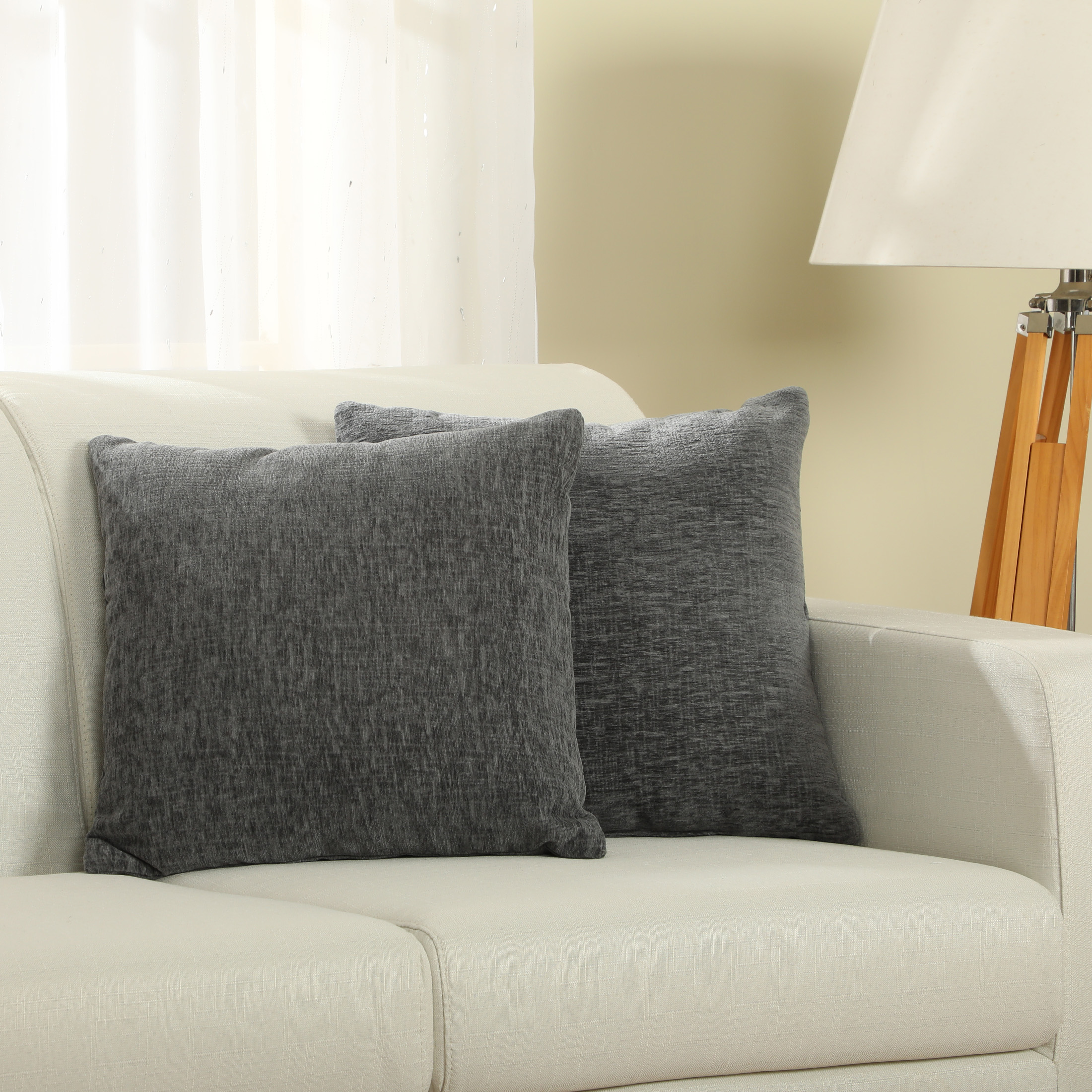 Mainstays Chenille Square Grey Pillow 18''x18'', 2 Pack - image 5 of 5