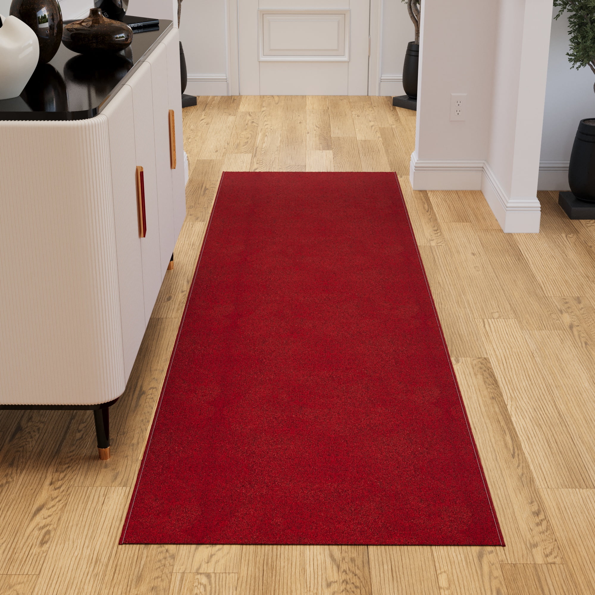 Ottomanson Hallway Runner Rug 2'7" x 12' Non-Slip Stain-Resistant Low Pile Carpet for Kitchen, Red