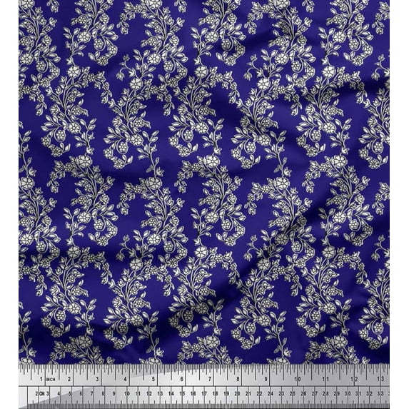 Soimoi Poly Georgette Fabric Leaves & Floral Block Print Fabric by The Yard 52 Inch Wide