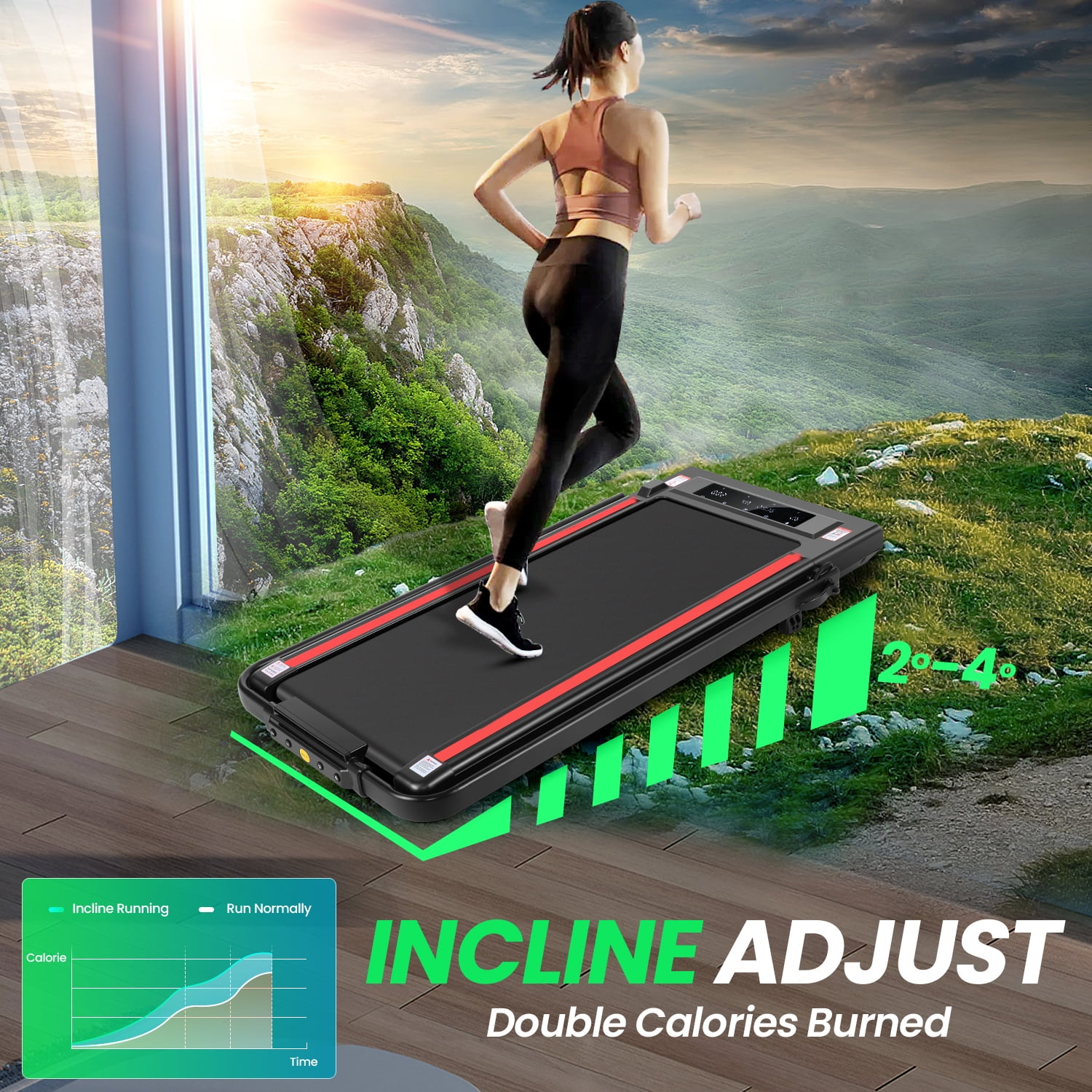 Walking Pad Treadmill with Incline,2.5HP Under Desk Treadmill with Remote Control & LED Touch Screen for Home Office Jogging Running Electric Machine,300lbs Weight Capacity Black & Red