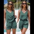 thumbnail image 4 of Conjuntos de Verano de 2 Piezas para Mujer, Sin Mangas, Cuello en V, Camisetas Sin Mangas con Nudo y Pantalones Cortos, Conjuntos A Juego, Verde Pavo Real, Talla M, 4 of 9