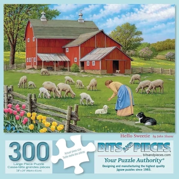 Bits and Pieces Hello Sweetie 300 Piece Jigsaw Puzzle, Farmstead with Sheep 18x24 Inches