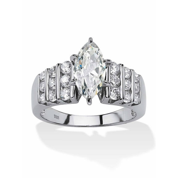 PalmBeach Jewelry 285 TCW Marquise-Cut Cubic Zirconia Ring Gold/Platinum Plated, Sterling Silver