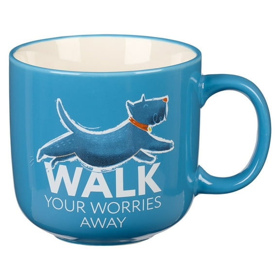 The Fur Side Dog Mom Gift Coffee Mug, Walk Your Worries Away Fun Coffee Cup Gift for Dog Lovers, Westie/Scottish Terrier Breed Owners, Microwave Dishwasher Safe, Blue Ceramic, 14oz