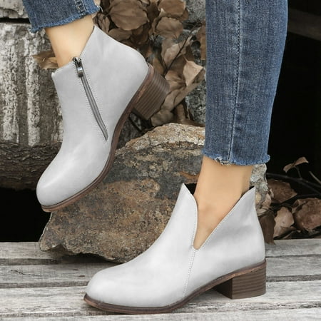 

Gubotare Womens Booties And Ankle Boots Womens Cut Out Ankle Boots Stacked Heel Almond Toe Slip on Western Booties Gray 8