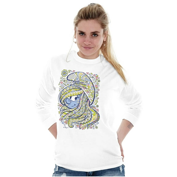 Smurfette Cartoon Floral Paisley Women's Long Sleeve T Shirt Brisco Brands S
