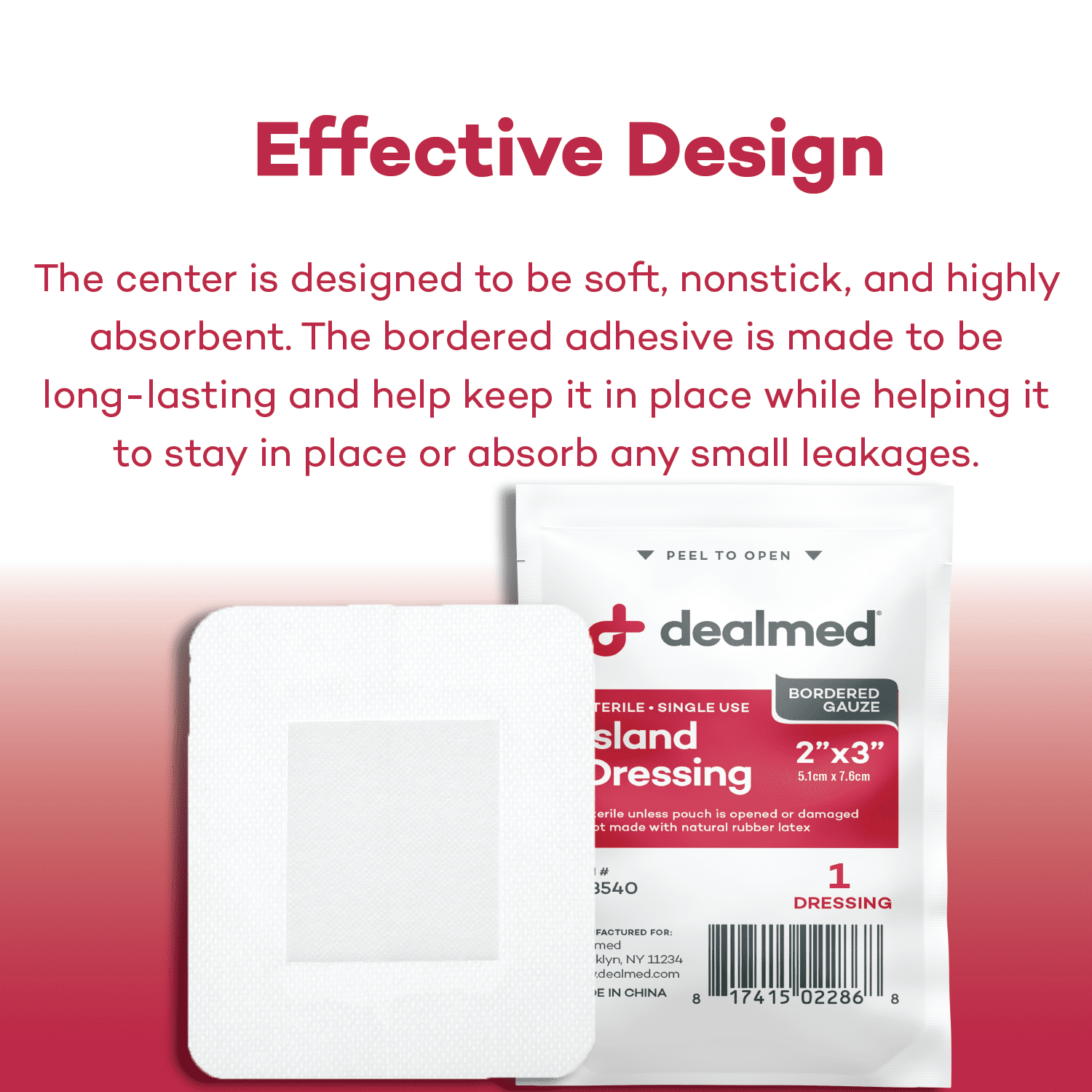 Dealmed Bordered Gauze Island Dressing, Sterile, Individually Wrapped with Adhesive Borders and Non-Stick Pad, 2" x 3", 50/Box (Pack of 8)