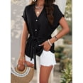 thumbnail image 3 of Womens Button Down Blouses V Neck Casual Peplum Summer Tops Dressy Work Blouse Black S, 3 of 8