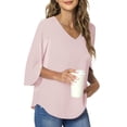 thumbnail image 3 of UVN Womens Blouses 3/4 Sleeve V Neck Summer Shirts for Women Chiffon Dressy Casual Tunic Tops, 3 of 9
