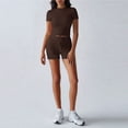 thumbnail image 2 of IWRICH Women's Athletic Sets Short Sleeve Crew Neck T Shirts Drawstring Shorts 2 Piece Slim Fit Workout Yoga Outfits Brown M, 2 of 5
