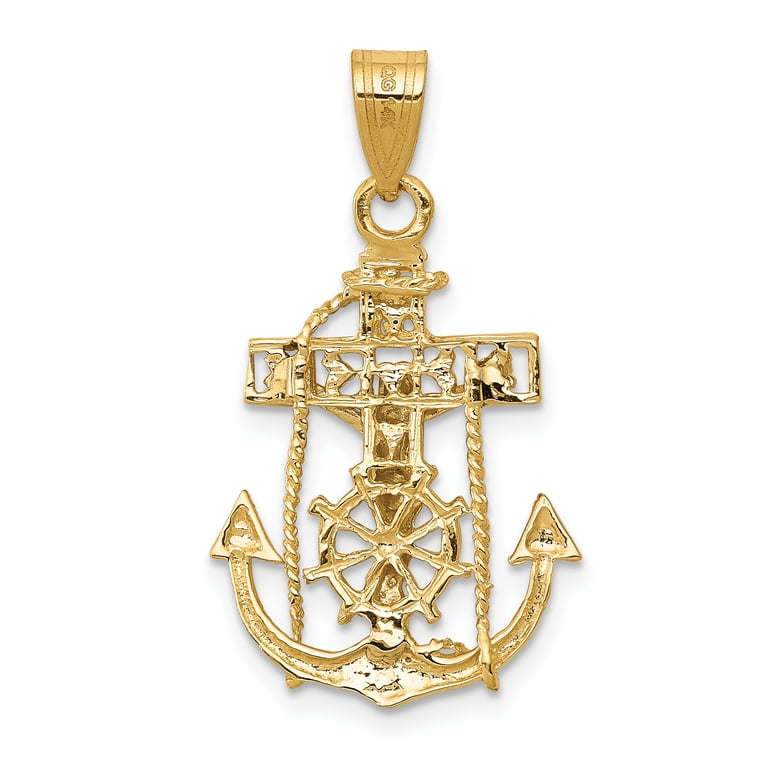 14K Solid Yellow Gold Mariner's Cross Pendant - 14mm X 19mm, Religious Faith Jewelry For Women