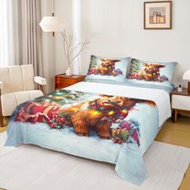 Homewish Christmas Cow Animal Full Size Sheets for Kids, Winter Xmas Tree Bed Sheets, Happy New Year Sheet Sets, Ultra Soft Bedroom Decor, 4-Piece