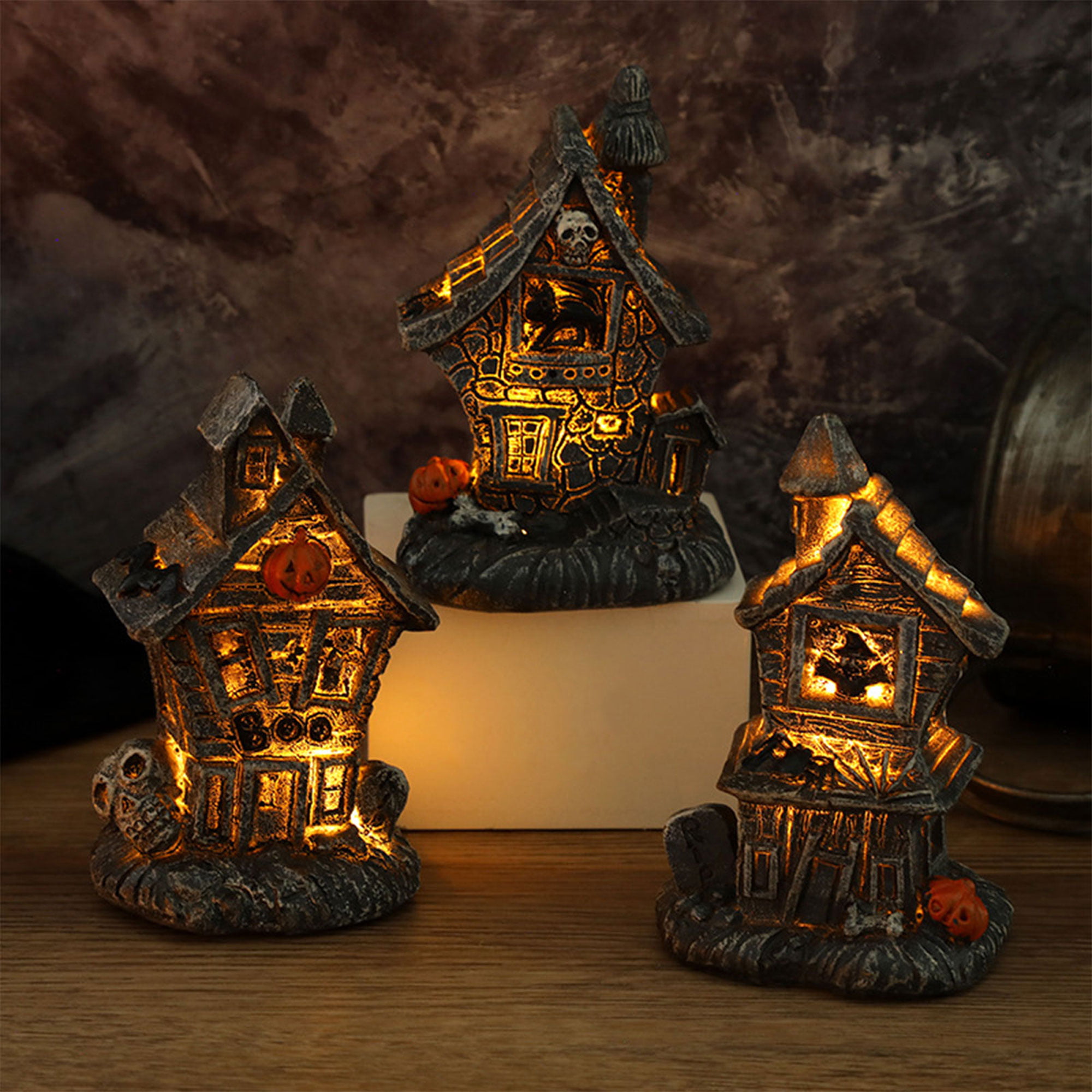 Halloween Home Decor,Knick Knacks Haunted House & Witches House Lot of TWO 
