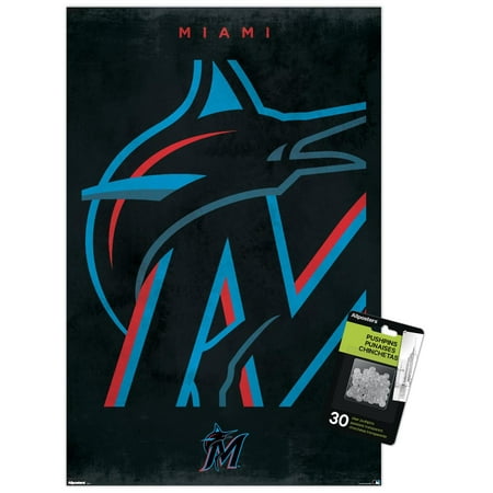 MLB Miami Marlins – Logo 25 Wall Poster with Push Pins 14.725 x 22.375