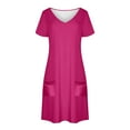 thumbnail image 3 of Daiosportswear V Neck Solid Dresses for Women Sundresses Fashion Clothing Summer Casual Business Elegant Classy Work Clothes Vacation Dress with Pockets,Women'S Short-Sleeved Dress Hot Pink-B S(S), 3 of 8