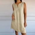 thumbnail image 2 of Cinvoph Robe d'Été Femme Col en V Sans Manches Unie Décontractée Ample Plage Midi, 2 of 6
