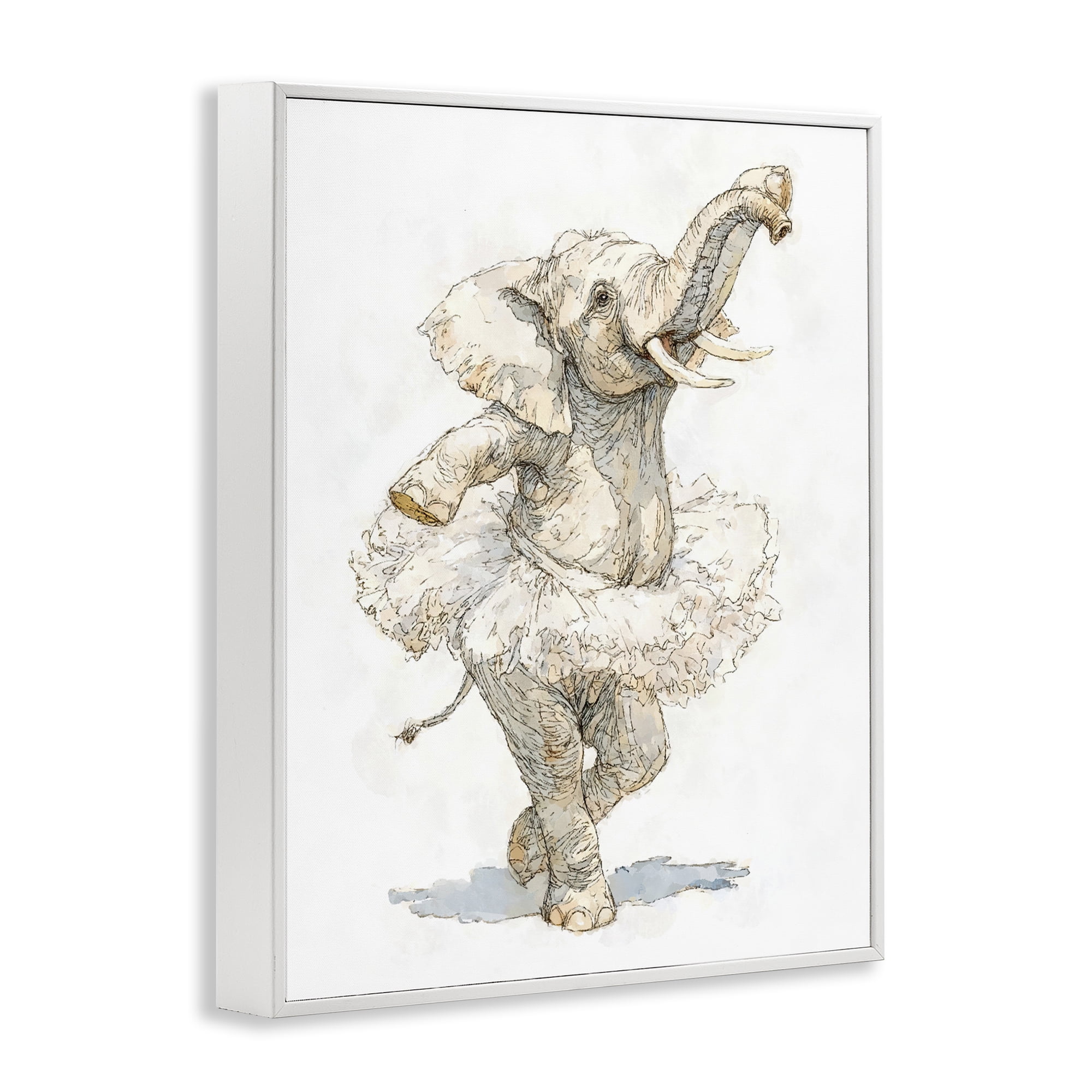Ballet Elephant Tutu White Framed Giclee Art, design by Ziwei Li
