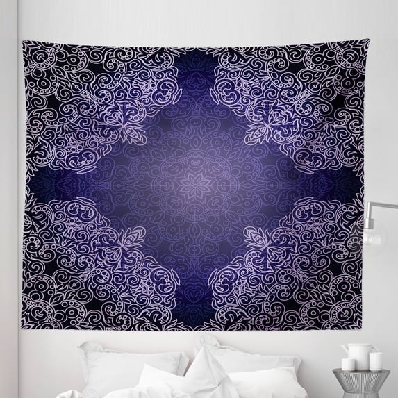 Purple Mandala Tapestry, Oriental Lacework Mandala with Abstract Floral Motifs, Fabric Wall Hanging Decor for Bedroom Living Room Dorm, 5 Sizes, Purple Grey Pale Mauve, by Ambesonne