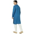 thumbnail image 3 of In-Sattva Men's Indian Embroidered Banded Collar Artistic Long Kurta Tunic; True Blue; LG, 3 of 5