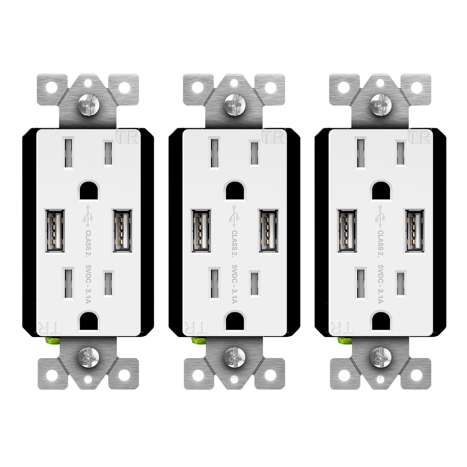 TopGreener 3.1A USB Wall Outlet Charger 15A Tamper-Resistant Receptacles 3-CT