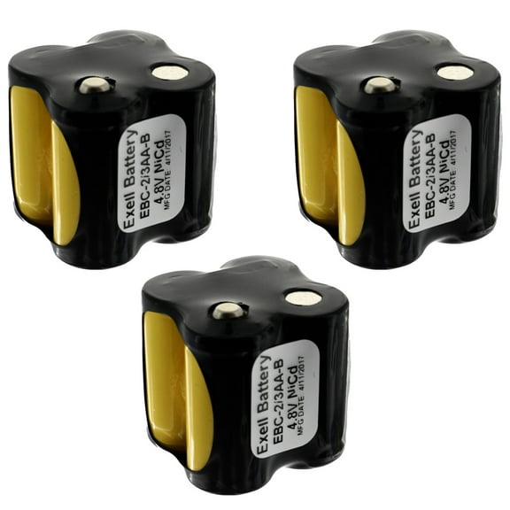 3x Exell Custom 4.8V 400 mAh 4x2/3AA Square Battery Pack with Button Top