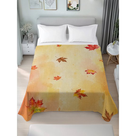 Queen Flat Sheet Only Fall Thanksgiving Maple Leaves Soft Microfiber Cooling Bedding Sheets Autumn Pastoral Leaf Flat Bed Sheet for Hotel,Home Decor