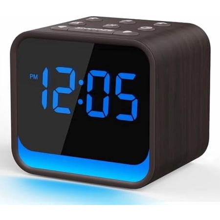 Wooden Sound Machine Alarm Clock for Bedrooms - Gentle Wake-Up with Birdsong, White Noise for Sleeping, Small Digital Clock for Phone-Free Routine - Walnut Wood