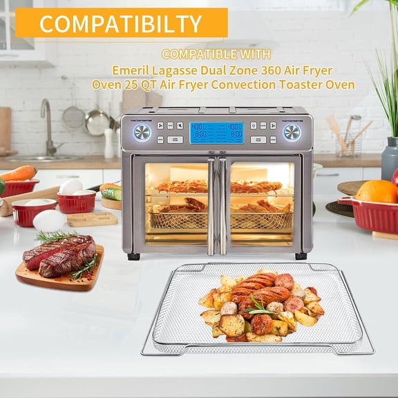 Air Fryer Tray Rack Set for Dual Zone 360 Oven 25 QT Extra Large Steel Grill Pan Crisper Plate